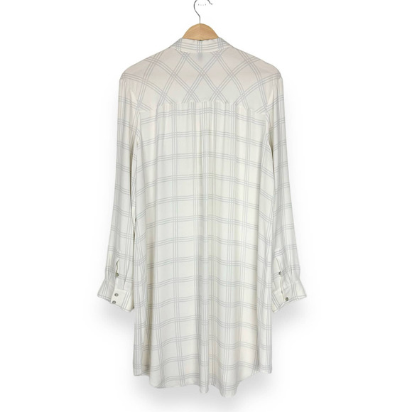 Eileen Fisher White Window Pane Button Down Tunic Top Size Large 100% Silk - Picture 11 of 14